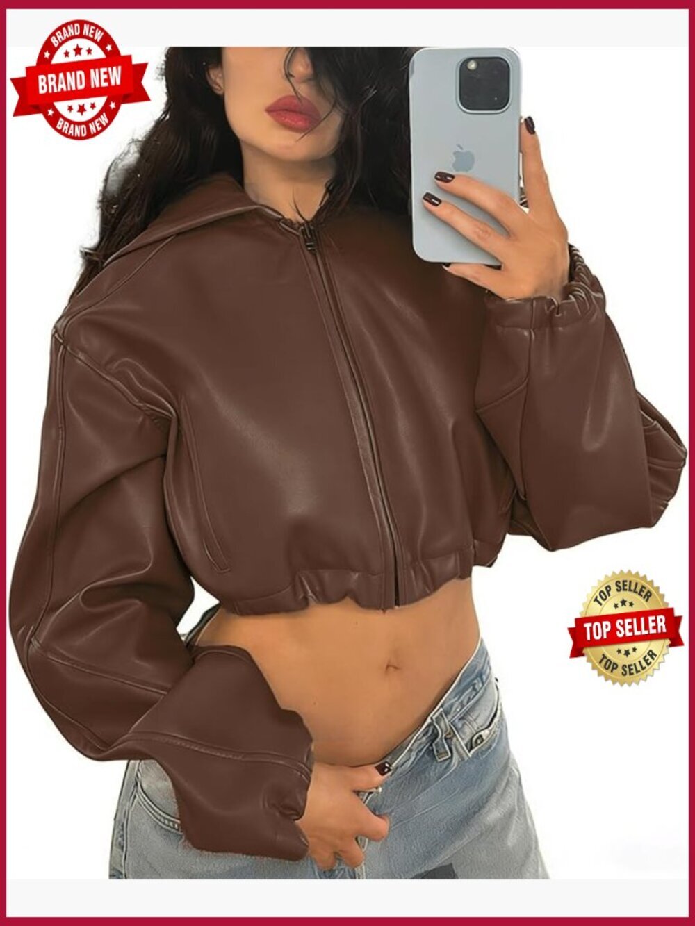 Crop Faux Leather Zip Up Motorcycle Bomber Jacket Women Streetwear